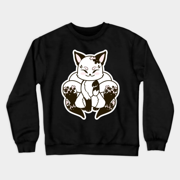 White & Black Kitsune Crewneck Sweatshirt by Ranefea